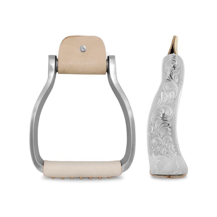 Pool's aluminium and leather tooled western stirrups VA 00337