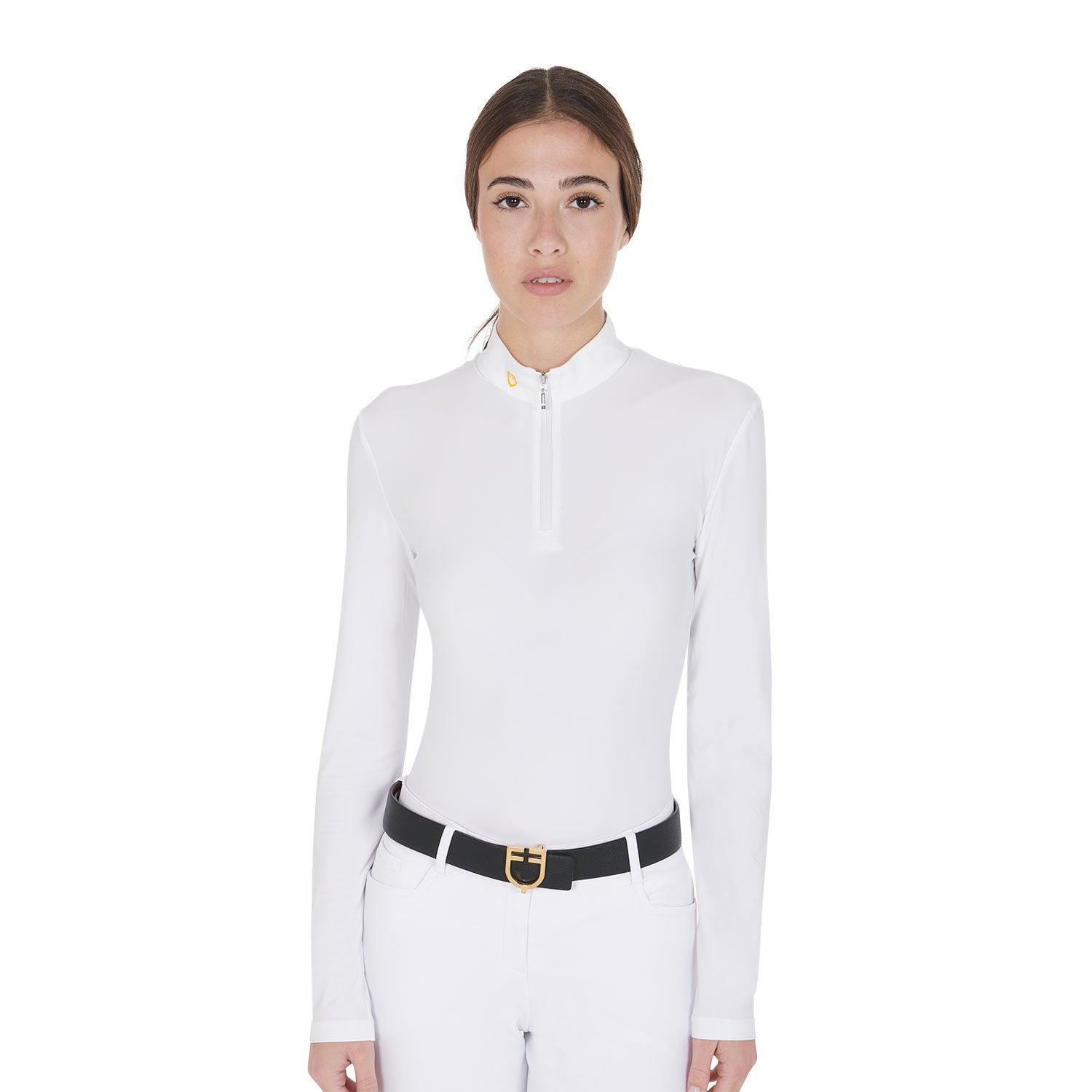 Equestro women's long sleeved polo shirt in technical fleece fabric - HorseworldEU